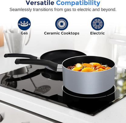 SereneLife Kitchenware Pots & Pans Basic Kitchen Cookware, Black Non-Stick Coating Inside, Heat Resistant Lacquer (20-Piece Set), One Size, Gray