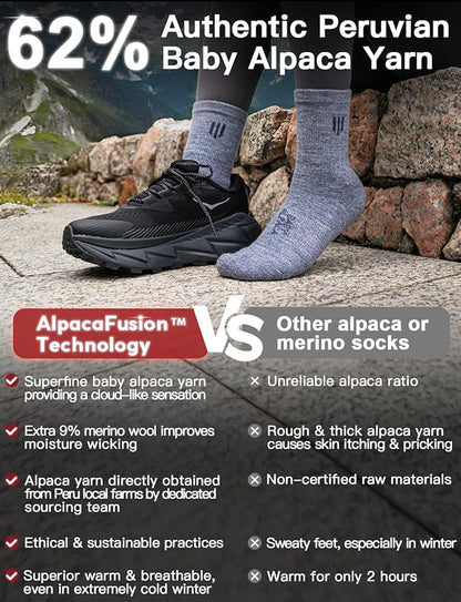 Alpaca Wool Micro Crew Hiking Socks Midweight Moisture Wicking Anti-blister Cushioned