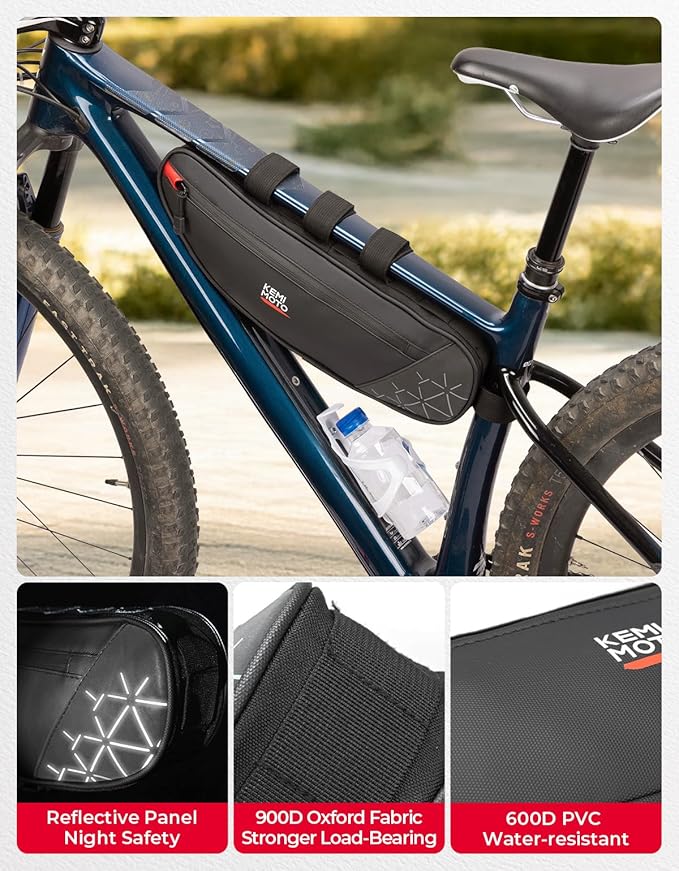 KEMIMOTO Bike Bag Frame, 3.5L Large Storage Bicycle Top Tube Pouch Dual Zippers, Water-Resistant Road Bike Frame Bag Triangle for Most Bike BMX MTB, Cycling Accessories Reflective