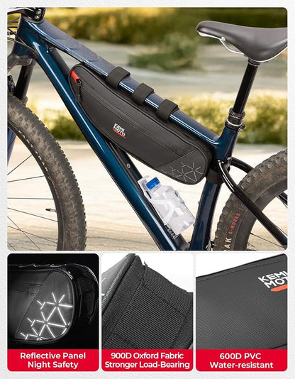 KEMIMOTO Bike Bag Frame, 3.5L Large Storage Bicycle Top Tube Pouch Dual Zippers, Water-Resistant Road Bike Frame Bag Triangle for Most Bike BMX MTB, Cycling Accessories Reflective