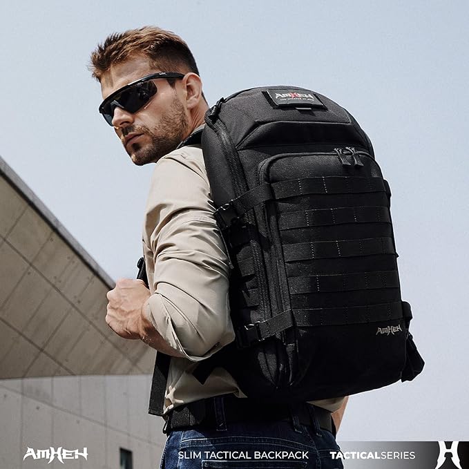 Tactical Backpack Military Slim Army Bag Molle Daypack 20L Outdoors Hiking Camping Travel EDC Pack with Multiple Pockets Waterproof for Men (Black)