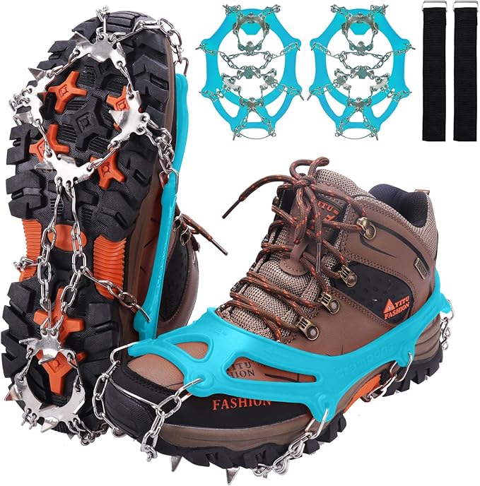 WIN.MAX Crampons for Shoes, Traction Cleats Ice Snow Grips with 19 Stainless Steel Spikes, Shoe Talons Anti - Slip Boots Spikes for Walking, Jogging, Climbing and Hiking