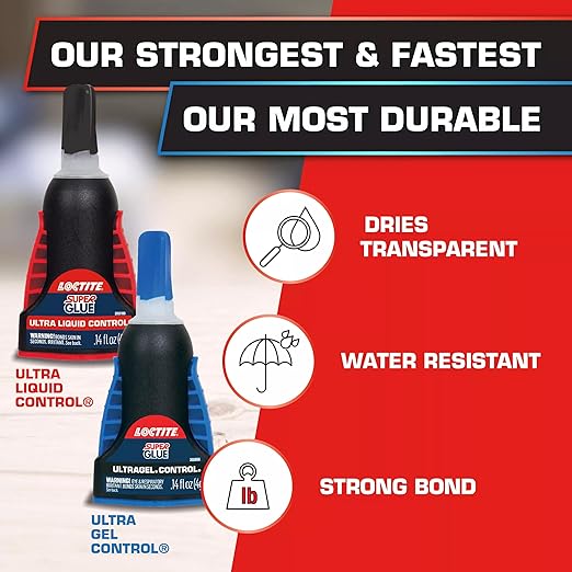 Loctite Super Glue Ultra Gel Control, Clear, 0.14 fl oz Bottle, 12 Pack - Superglue for Plastic, Wood, Metal, Crafts & Repair, Cyanoacrylate Adhesive Instant Glue, Quick Dry