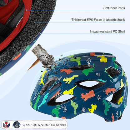 Kids Helmet 3-8 Adjustable Toddler Helmets with Kids Knee Pads and Elbow Pads Set for Cycling, Scooters, Skateboarding, Skating