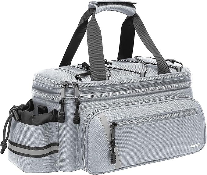 MOSISO Bike Rack Bag with Rain Cover, Bike Trunk Cooler Handag Insulated Bicycle Rear Seat Pouch with 2 Side Foldable Panniers, 8L Cycling Backseat Storage Cargo Saddle Shoulder Bag, Gray