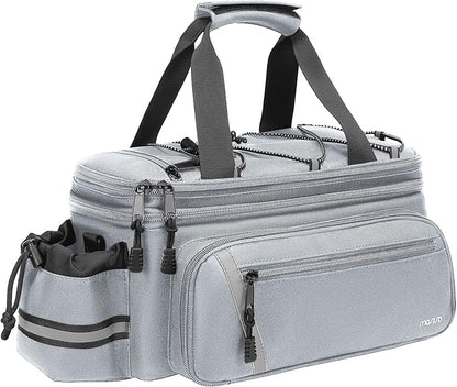 MOSISO Bike Rack Bag with Rain Cover, Bike Trunk Cooler Handag Insulated Bicycle Rear Seat Pouch with 2 Side Foldable Panniers, 8L Cycling Backseat Storage Cargo Saddle Shoulder Bag, Gray