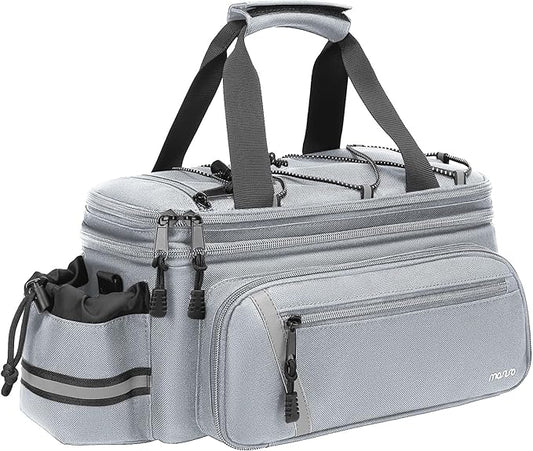 MOSISO Bike Rack Bag with Rain Cover, Bike Trunk Cooler Handag Insulated Bicycle Rear Seat Pouch with 2 Side Foldable Panniers, 8L Cycling Backseat Storage Cargo Saddle Shoulder Bag, Gray