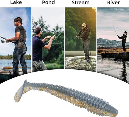 RUNCL Swimbaits Paddle 10/20/30/40PCS, 5/4/3/2 Inchs Paddle Tail, Soft Lure for Trout Crappie Bass, Durable Plastic Bait Swimmer for Saltwater/Freshwater, Fishing Lover's Gift