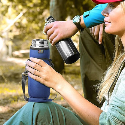 Nuovoware Water Bottle Carrier Bag,25oz/40oz/64oz Bottle Pouch Holder,Adjustable Shoulder Hand Strap 2 Pocket Sling Neoprene Sleeve Sports Accessories for Hiking Travelling Camping
