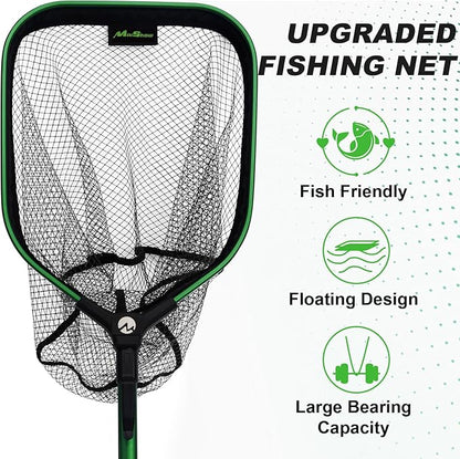 Floating Fishing Net Fish Landing Net, Fishing Nets for Fish, Kayak Fishing Net with Third-gen Upgrade Locking Switch - Lightweight Rubber Coated Fish Net for Easy Catch & Release