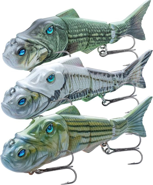 Handing Swimbaits for Bass Pike Walleye, 3 Pieces Lifelike Multi-Jointed Fishing Lures with Mustad Hooks, Fishing Bait for Freshwater and Saltwater