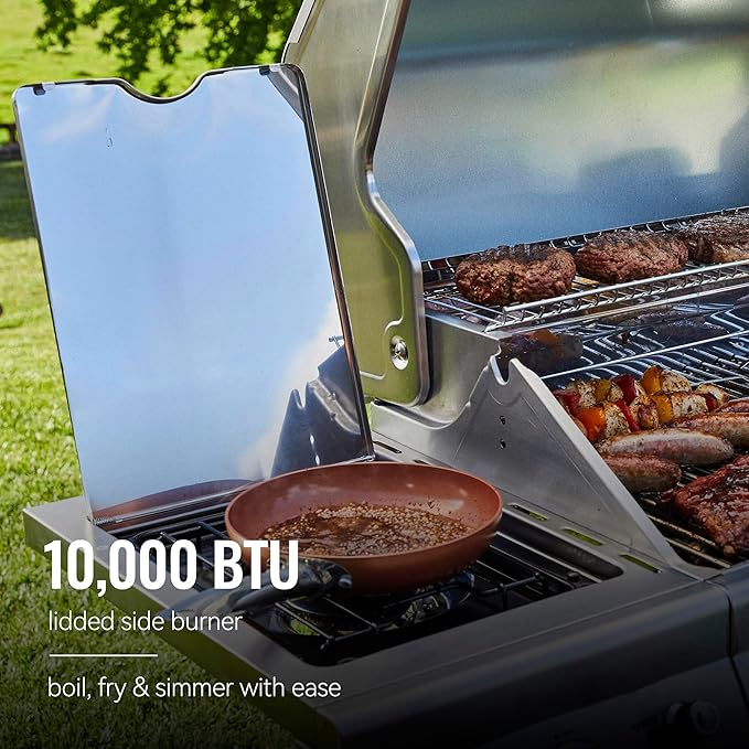 Royal Gourmet GA4402S 4 Burner Propane Gas Grill with Side Burner & Warming Rack, Stainless Steel Gas Grill with 54,000 BTUs Output for Barbecue Grilling & Backyard Cooking, Silver