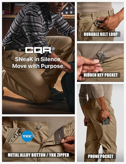 CQR Men's Flex Stretch Tactical Pants, Water Resistant Ripstop Cargo Pants, Lightweight EDC Outdoor Work Hiking Pants