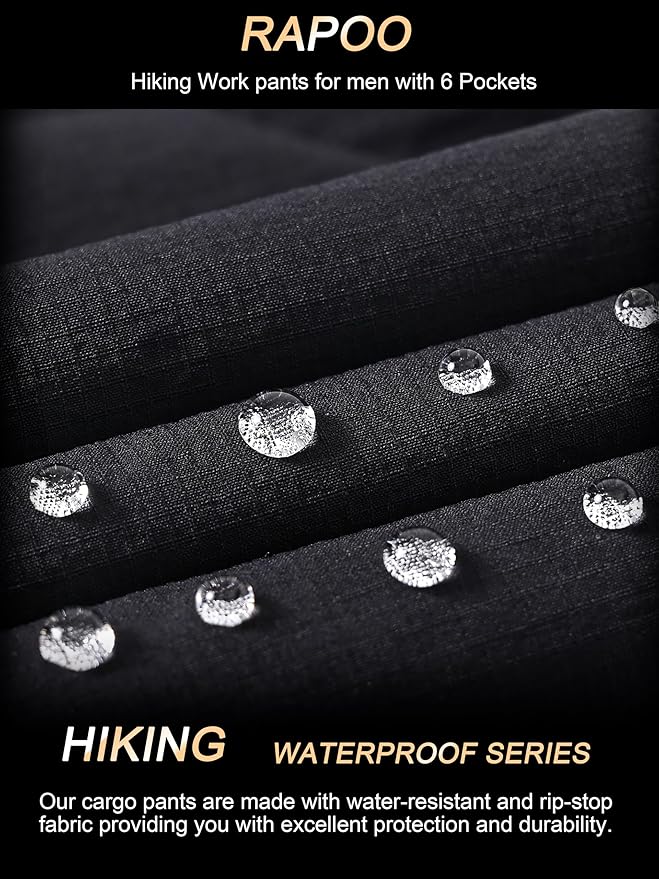 Rapoo Mens Hiking Pants Lightweight Water Resistant Breathable Nylon Cargo Pants with 6 Pockets