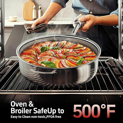 7-Piece 5 Ply Stainless Steel Cookware Set with Lids, Pots and Pans Set Non Stick, Non-Toxic, for Induction, Oven, Dishwasher Safe, RV Essentials, Kitchen Appliances