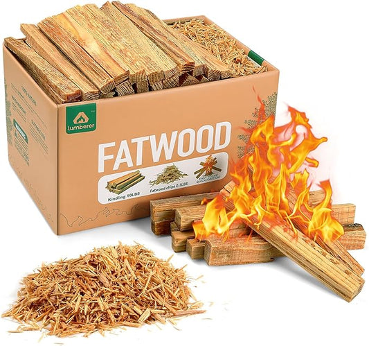 Lumberer Fatwood Fire Starter Sticks -100% All Natural Resin Kindling and Chips -Quick Ignition for Fireplace,Campfires,Firepits,Wood Stoves,Grilling (10.70 LB)