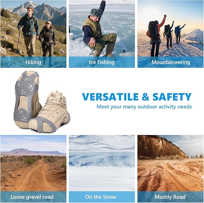 Crampons Anti-Slip Ice Cleats for Boots Shoes Shoe Spikes Snow Grips Cleats for Ice and Snow Anti-Slip Rubber Traction Cleats for Hiking Fishing Walking