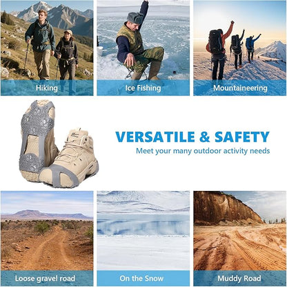 Crampons Anti-Slip Ice Cleats for Boots Shoes Shoe Spikes Snow Grips Cleats for Ice and Snow Anti-Slip Rubber Traction Cleats for Hiking Fishing Walking
