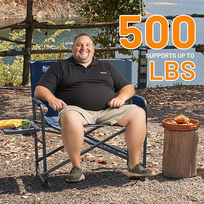 TIMBER RIDGE XXL Director’s Chair – Heavy Duty Folding Chair with Side Table, 500 lb Capacity, Extra Wide Padded Seat for Camping, Sports, Beach, Patio, and Outdoor Use, Blue-2 Pack