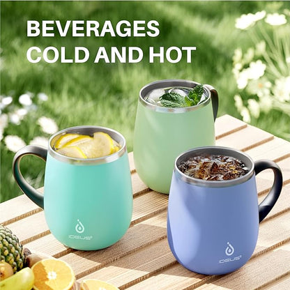 Ideus 16 oz (470 ml) Insulated Coffee Mug with Handle and Lid, Double Wall Stainless Steel Vacuum Thermal Coffee Mug, Travel Coffee Cup Thermal Cup for Home and Office (Sky Blue)