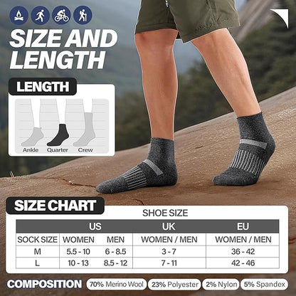 6 Pairs Merino Wool Ankle Running Hiking Socks Compression Support Breathable Thick Cushion No Show Socks for Women Men