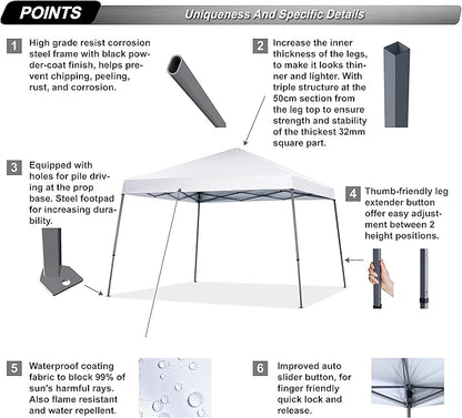 ABCCANOPY Stable Pop up Outdoor Canopy Tent 8 x 8 ft Base / 6 x 6 ft Top, White