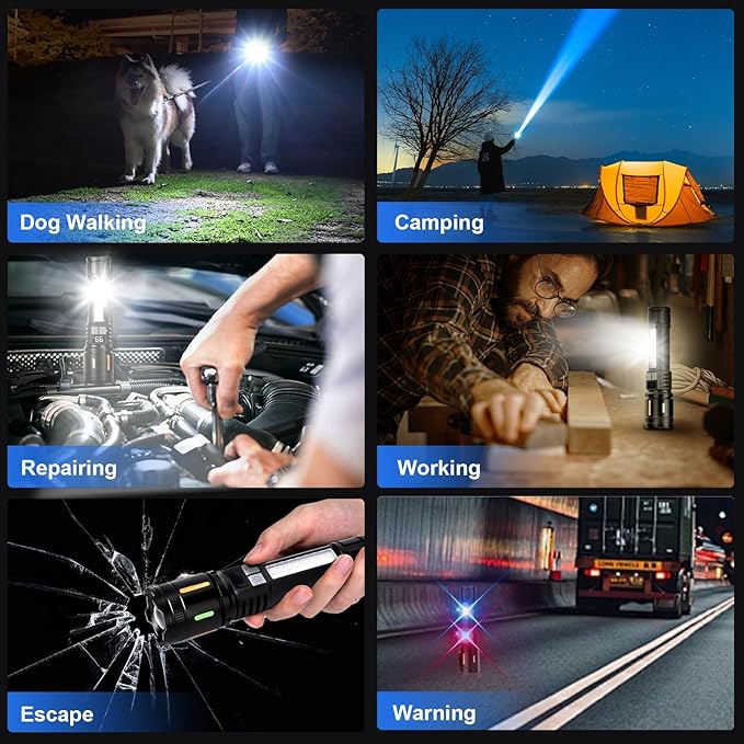 Rechargeable Flashlight High Lumens 900,000L, Peascat Super Bright LED Handheld Flashlights, Rechargeable Power Tactical Flash Light With 5 Modes, Cob Side Light, USB C, Waterproof For Home, Emergency