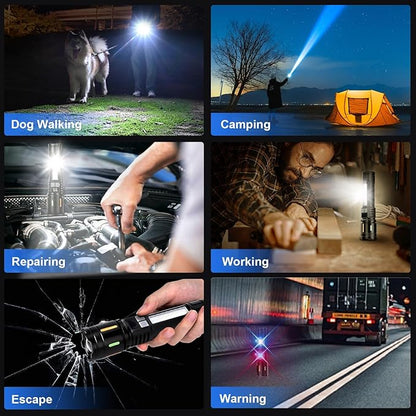 Rechargeable Flashlight High Lumens 900,000L, Peascat Super Bright LED Handheld Flashlights, Rechargeable Power Tactical Flash Light With 5 Modes, Cob Side Light, USB C, Waterproof For Home, Emergency