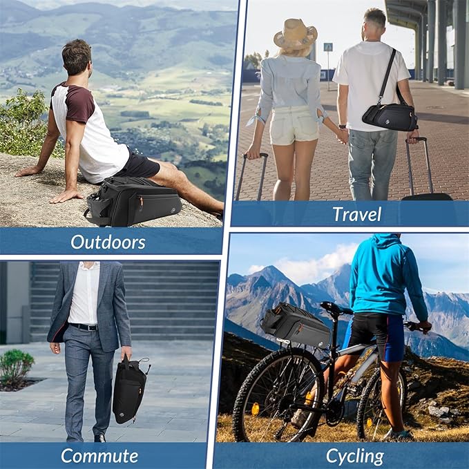 WOTOW Rear Bike Rack Bag - 8L Waterproof Bicycle Trunk Bag with Water Bottle Holder, Reflective Panniers Bike Bags for Bicycles Saddle Back Seat Storage Cargo Luggage Pouch Shoulder Bag Women Men