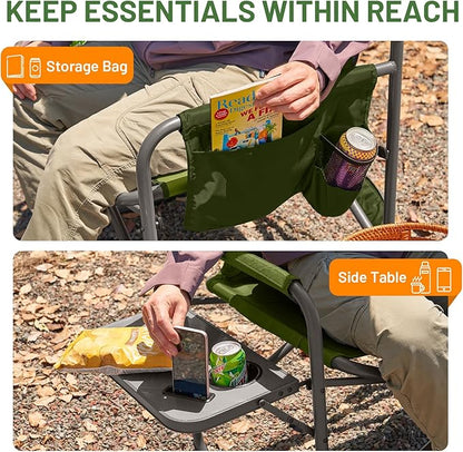 Timber Ridge XXL Director’s Chair – Heavy Duty Folding Chair with Side Table, 500 lb Capacity, Extra Wide Padded Seat for Camping, Sports, Beach, Patio, and Outdoor Use, Green