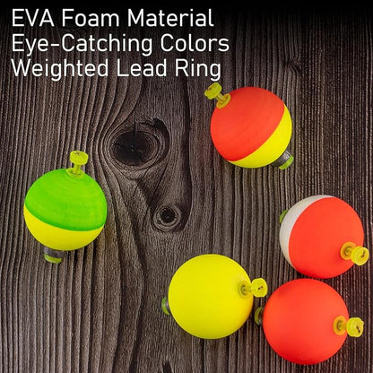 Dr.Fish 10 Pack Weighted Fishing Bobbers Snap-on Spring Floats EVA Foam Push Button Clip on Floats Fly Fishing Trout Bass Crappie Catfish