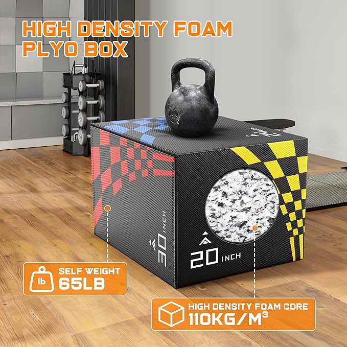 GIKPAL Plyo Jumping Exercise Box, High-Density Foam Plyometric Jump Box for Home Gym Workout, Multiple Size Box Jumps for Step-Up, Box Squat, Explosive Training