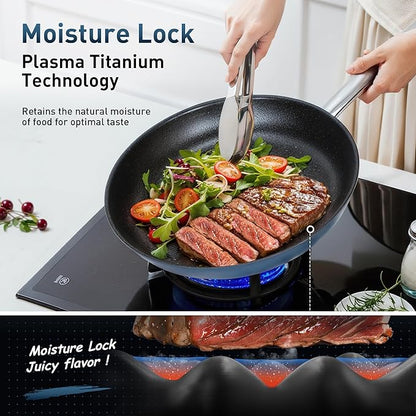 MAISON ARTS Nonstick Frying Pans Set 2 Piece, 9.5" and 11" Skillet with Stainless Steel Handle, Non Toxic Deep Fry Pan, Induction Cookware Sets with Healthy Plasma Titanium Coating