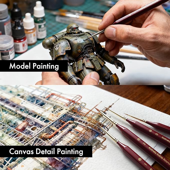 Artify Detail Paint Brushes, 100% Kolinsky Sable Micro Paint Brushes - Master Series, Ultra Fine Tips Paint Brush Set, High Precision for Models/Crafts, Detailing for Acrylic/Oil/Watercolor (Red)