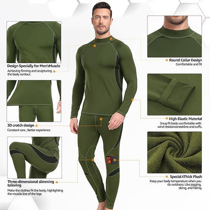 UNIQUEBELLA Men's Thermal Underwear Sets Top & Long Johns Fleece Sweat Quick Drying Thermo Base Layer