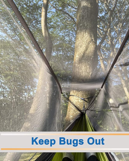 Sunyear Camping Hammock, Portable Single & Double Hammock with Net, 2 Person Hammock Tent with 2 * 10ft Straps, Best for Outdoor Hiking Survival Travel