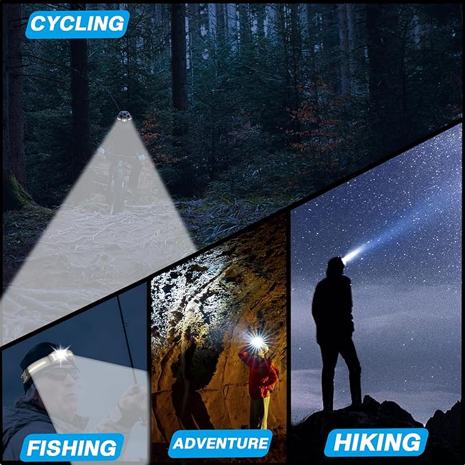 Rechargeable LED Headlamp, 2-Pack Bright Head Lamp with Motion Sensor, White Red Light Source Headlight Flashlight, Lightweight Weatherproof HeadLamps for Outdoor Camping Running