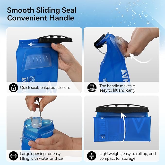 MARCHWAY Lightweight TPU Hydration Bladder 2L/3L for Hydration Packs, Slide-Seal Wide Mouth Water Reservoir Bag with Carry Handle for Hiking, Cycling, Running, Camping, Travel