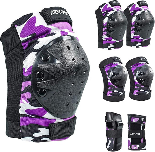 Adult/Youth/Kids Knee Pads and Elbow Pads Set Skateboard Protective Gear, 6 in 1 Knee Guards Kids Wrist Guards for Roller Skating Skateboarding Biking