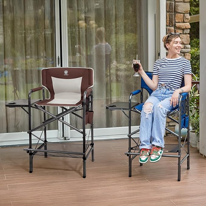 EVER ADVANCED 30.7" Seat Height Directors Chair for Makeup Artist with Side Table Easy Get in Out for Elderly Tall Camping Chair Supports 350lbs Red