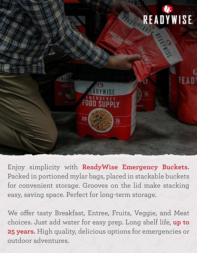 ReadyWise Emergency Food Supply - 1080 Servings, 9 Buckets, Freeze Dried & Dehydrated Package of Long Term Meals, Survival Kit for Camping, Prepper Food Storage Supplies, up to 25 Year Shelf Life