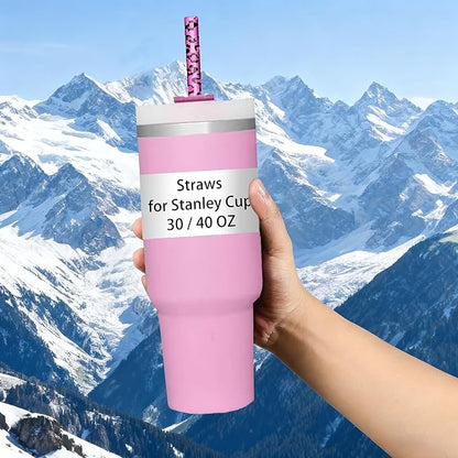 Replacement Leopard Thick Straws for Stanley|Owala|Simple Modern 40oz 30oz Tumbler-16 PCS | Reusable Plastic Cheetah Animal Drinking Straws for Stanley Adventure Quencher Travel Tumbler