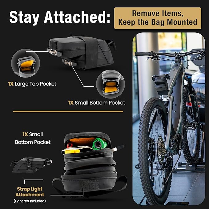 Lumiere & Co. Magnetic Quick-Release Bike Saddle Bag – Double Compartment, Low-Profile Brick Design, Designed with Fidlock's Magnetic Black V Buckle Attachment System, Mach X (Purple)