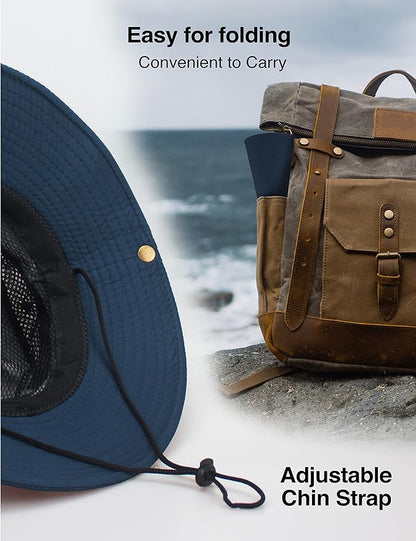Men's Sun Hat Outdoor UPF50+ Mesh Wide Brim Bucket Safari Cap Foldable Waterproof Boonie Fishing Hats