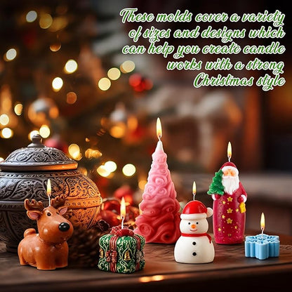 LemonRoad 8 Pcs 3D Christmas Candle Mold Set Silicone Soap Epoxy Resin Wax Mold 3D Christmas Tree, Santa, Elk, Snowman for Candle Resin Soap Craft Cake Chocolate Making Kit for Xmas Gift Party Decor