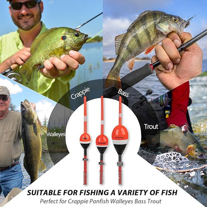 THKFISH Fishing Floats and Bobbers Balsa Wood Floats Spring Bobbers with Oval Slip Bobbers for Crappie Panfish Walleyes Fixed Bobber (1"X0.7"X6") (1.25"X0.75"X6") (2"X1.14"X5.86") 5pcs