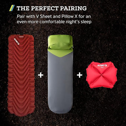 KLYMIT Insulated Static V Inflatable Sleeping Pad | Comfortable, Lightweight, Easy to Inflate, Portable Air Bed Mattress for Camping, Backpacking and Hiking — Red