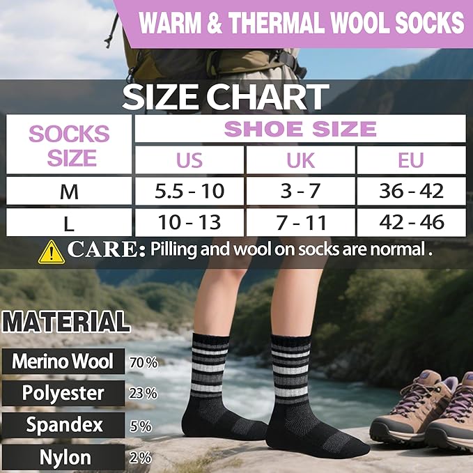EBMORE 5 Pairs Womens Merino Wool Hiking Socks Thermal Warm Winter Boot Crew Cushion Work Gift Socks