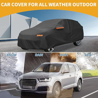 Universal Car Cover Waterproof All Weather 210D-PU, UV Sun Rain Protection, Fits for SUV Length 191"-200", with Left Side Zipper, Black