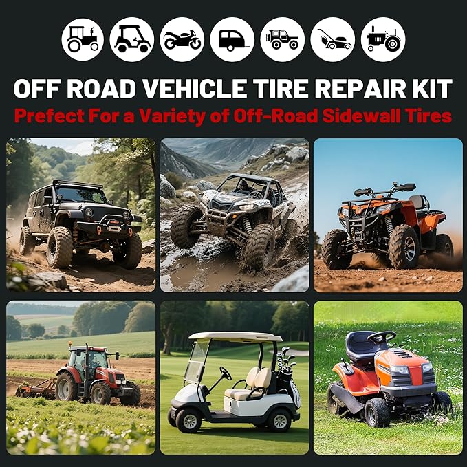 Sidewall Tire Repair Kit, Off-Road 4x4 Emergency Tire Patch Kit, UTV ATV Outdoor No Need to Remove Rubber Patch Kit Scratch or Puncture Repair Off-Road Accessories